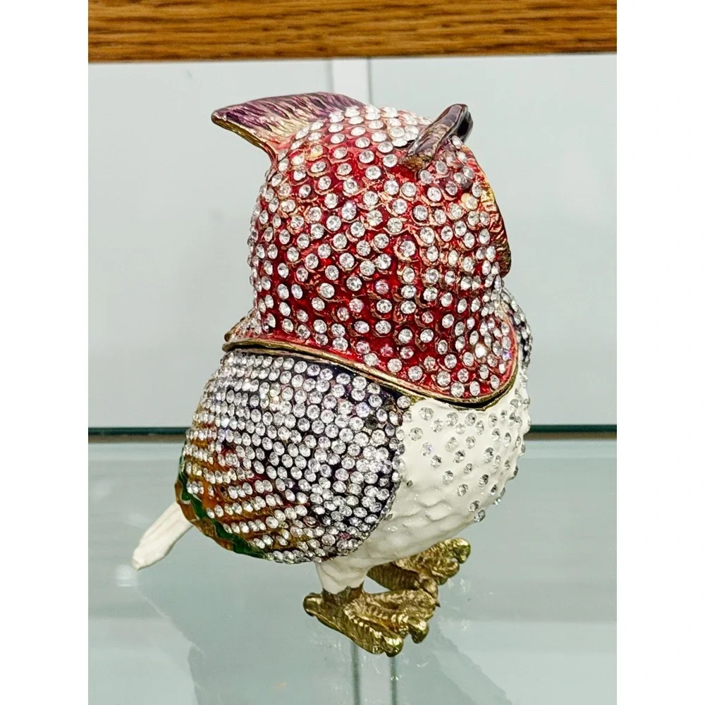 Jeweled Owl Trinket Box Rhinestone 4.75